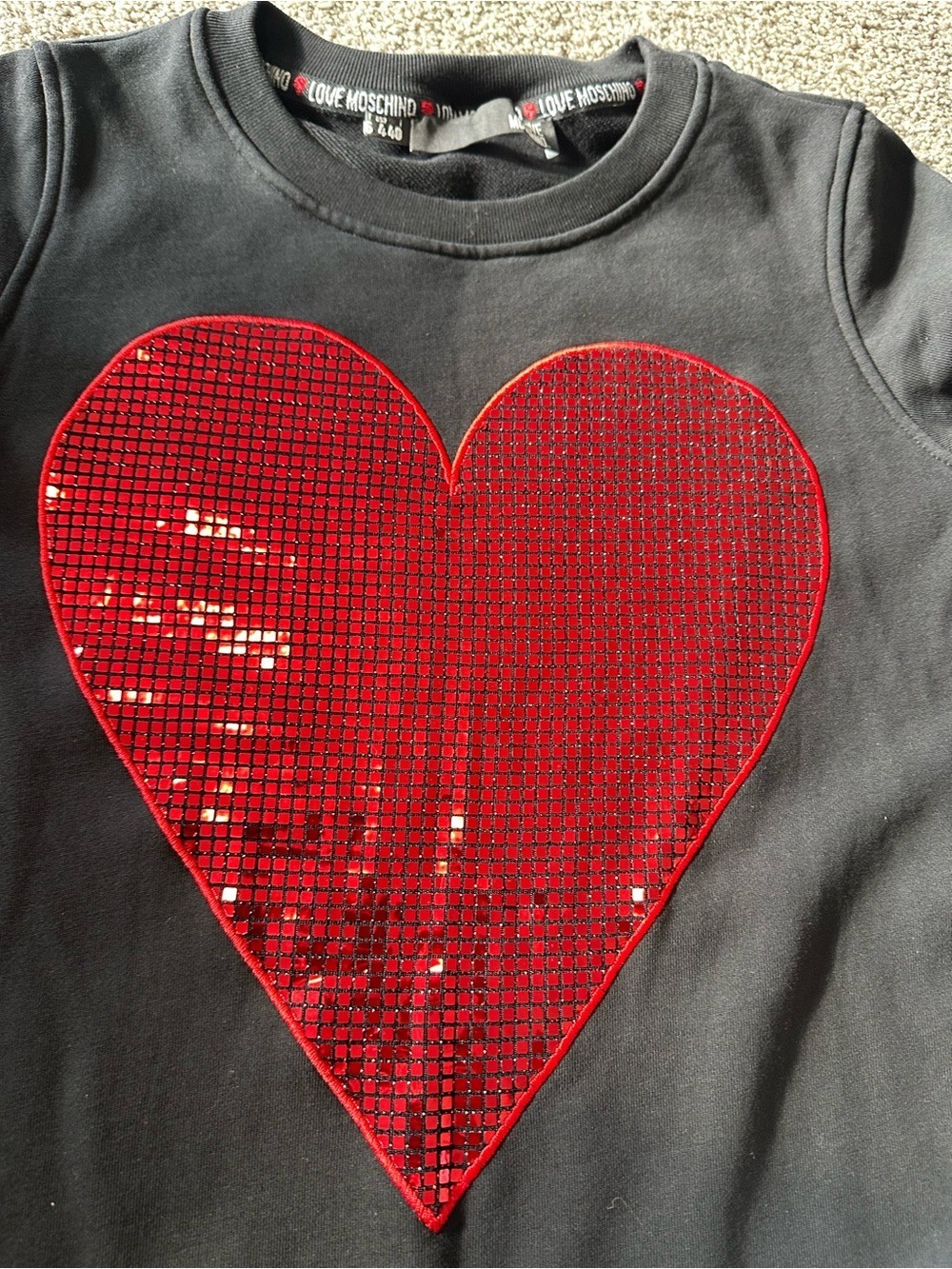 Love Moschino Black Sweatshirt Dress with Red Sequin Heart Black Size 4 - Picture 7 of 11